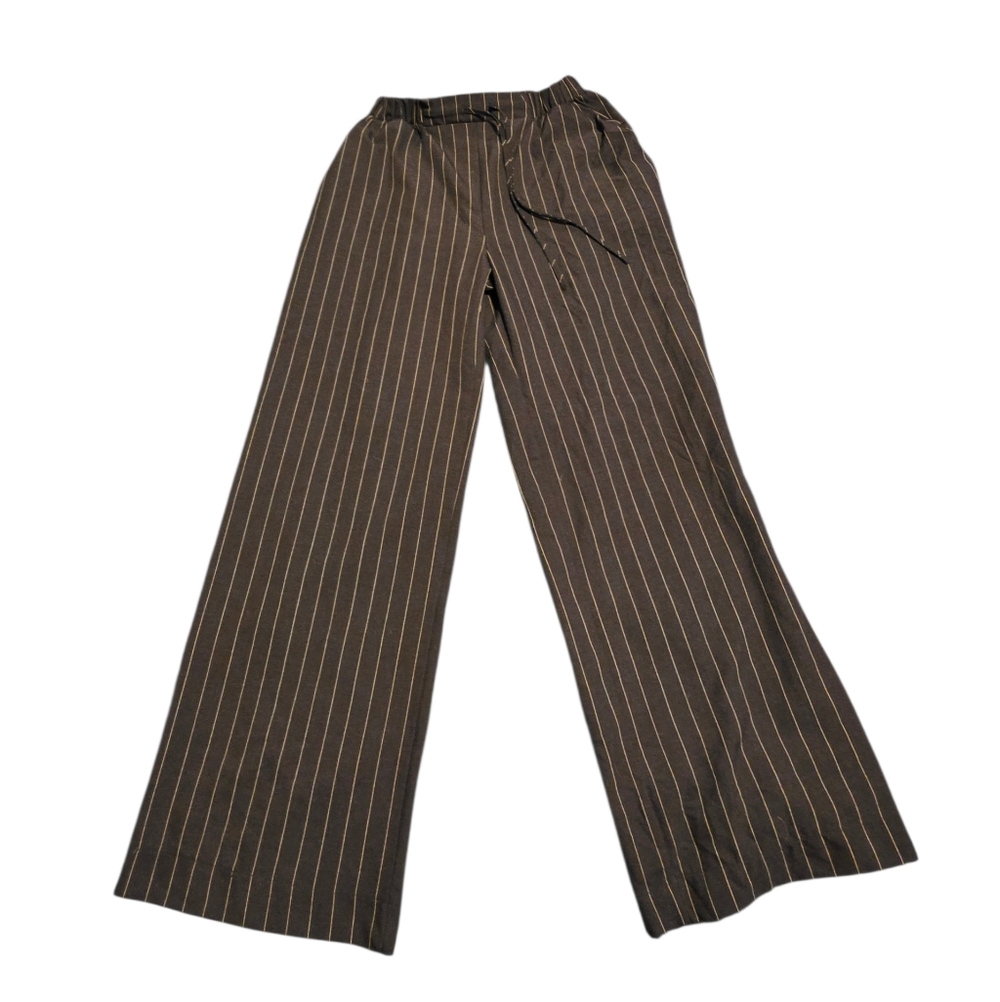 Asos Design Navy Blue Pinstripe Wide Leg Casual Drawstring Pants Size 8 EUC